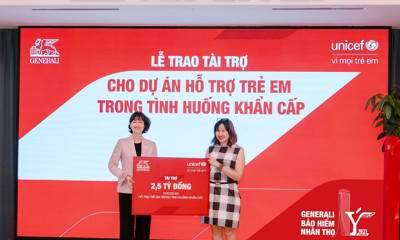 Generali tài trợ 2,5 tỷ đồng cho dự án bảo vệ trẻ em trong tình huống khẩn cấp