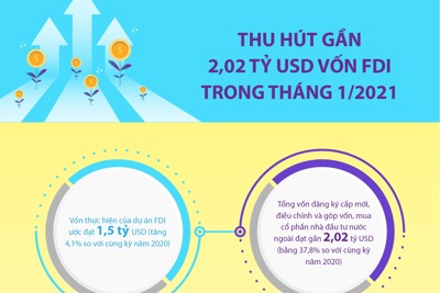 Thu hút gần 2,02 tỷ USD vốn FDI trong tháng 1/2021