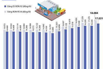 [Infographics] Giá xăng E5 RON 92 tăng 722 đồng/lít