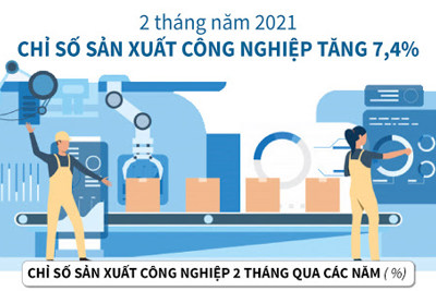 [Infographics] Chỉ số sản xuất công nghiệp tăng 7,4% trong 2 tháng năm 2021