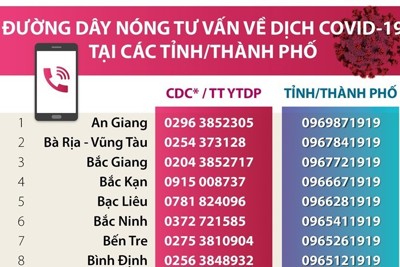 [Infographics] Đường dây nóng phòng chống COVID-19 tại các tỉnh thành