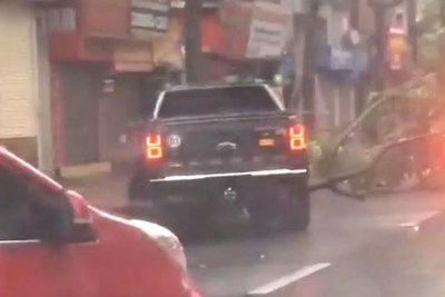 [Video] Xe bán tải tiền tỷ ủi cây đổ sau bão giúp đi lại dễ dàng