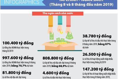 [Infographics] Số liệu tài chính - ngân sách nhà nước tháng 8 và 8 tháng đầu năm 2019