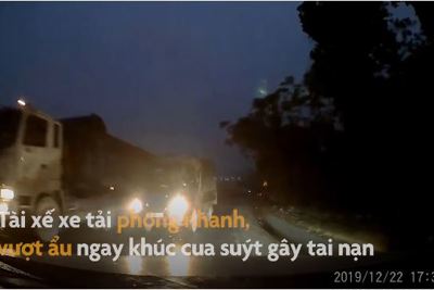 [Video] Xe tải lấn làn vượt ẩu ngay khúc cua suýt gây tai nạn