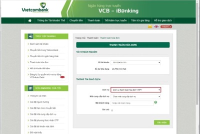 Vietcombank triển khai thanh toán hóa đơn cước viễn thông VNPT 