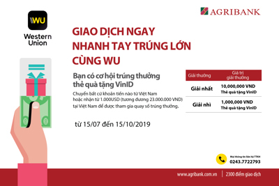 Gia tăng lợi ích cho khách hàng sử dụng dịch vụ WU qua hệ thống Agribank