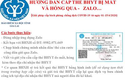 Tiếp nhận hồ sơ cấp lại thẻ BHYT tạm thời qua Zalo trong thời gian cách ly xã hội