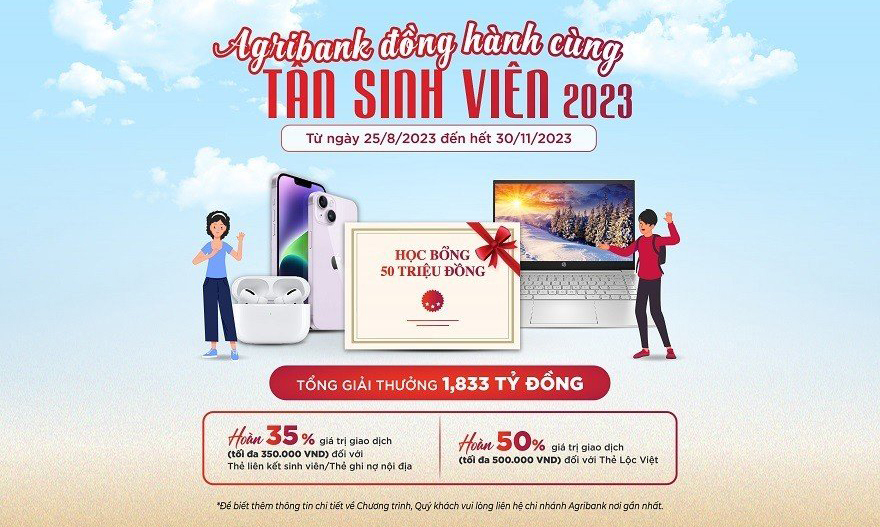 "Agribank đồng hành cùng tân sinh viên năm 2023” với nhiều giải quay số may mắn. Nguồn: Agribank.