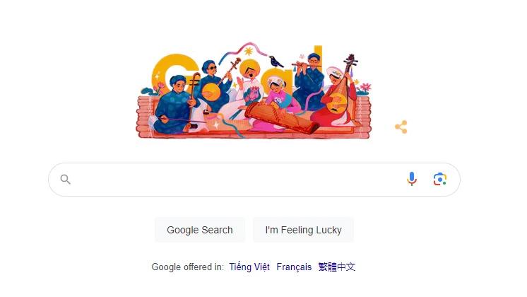 Hình vẽ đờn ca tài tử trên trang chủ Google.