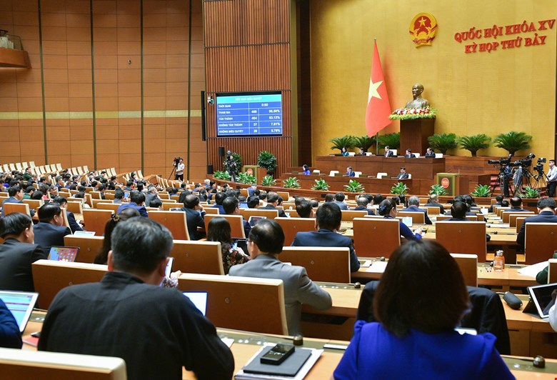 Các đại biểu biểu quyết thông qua Luật.