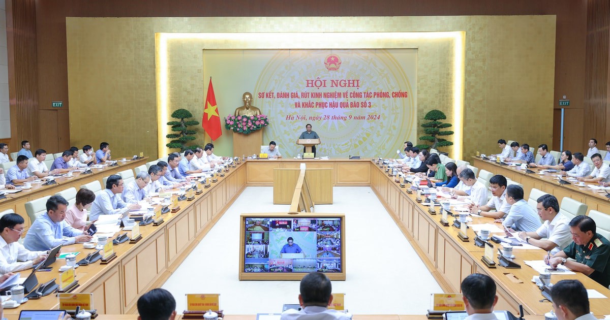 Quang cảnh Hội nghị sơ kết, đánh giá, rút kinh nghiệm về công tác phòng, chống, khắc phục hậu quả bão số 3 và mưa lũ sau bão.