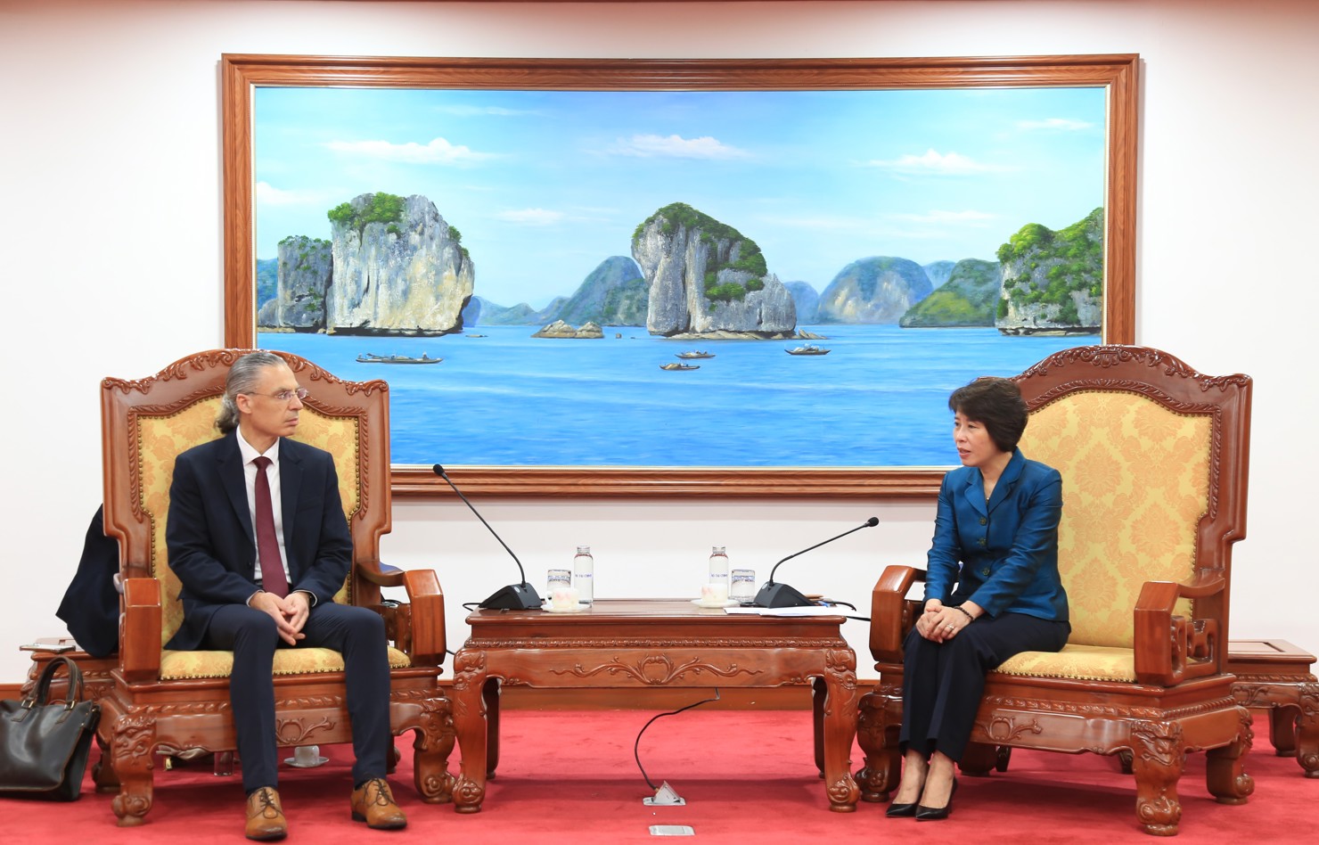 Thứ trưởng Bộ Tài chính Nguyễn Thị Bích Ngọc (bên phải) tiếp  ông Noam Mizrahi, Phó Chủ tịch cấp cao kiêm Giám đốc công nghệ, Tập đoàn Marvell. Ảnh: Quang Hùng