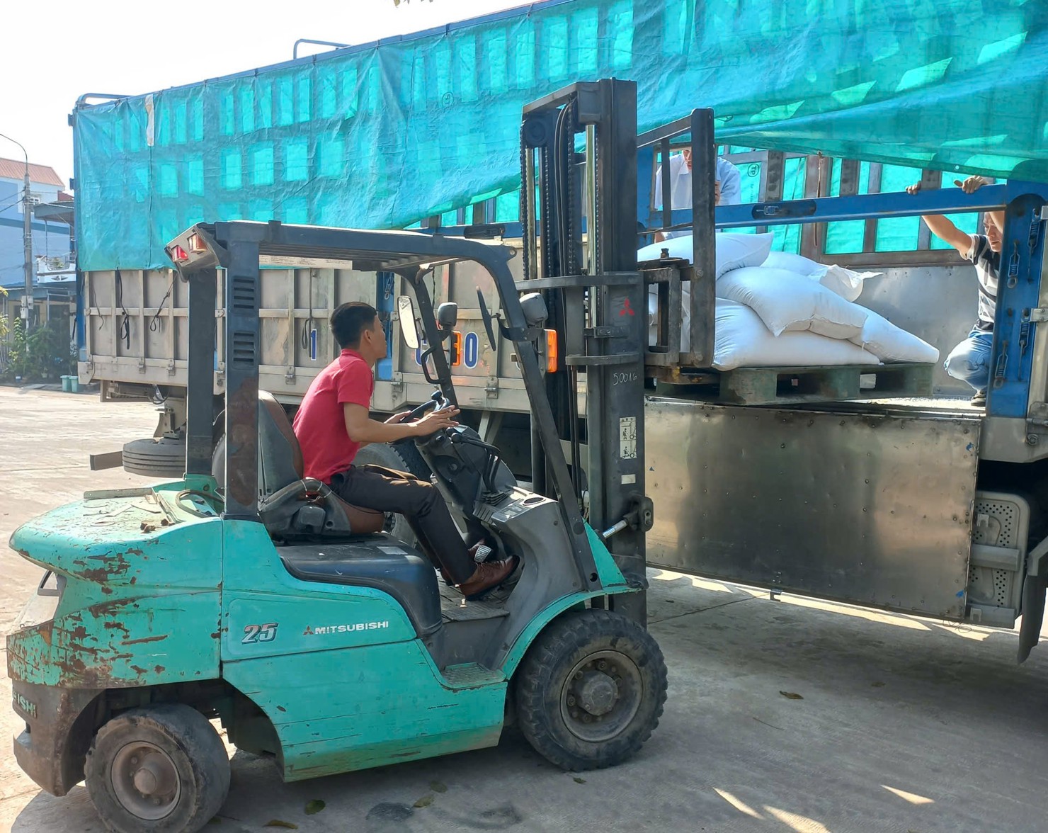 Chi cục Dự trữ Nhà nước khu vực III thực hiện giao nhận gạo tại huyện Tiên Yên, Quảng Ninh. Ảnh do Chi cục cung cấp.