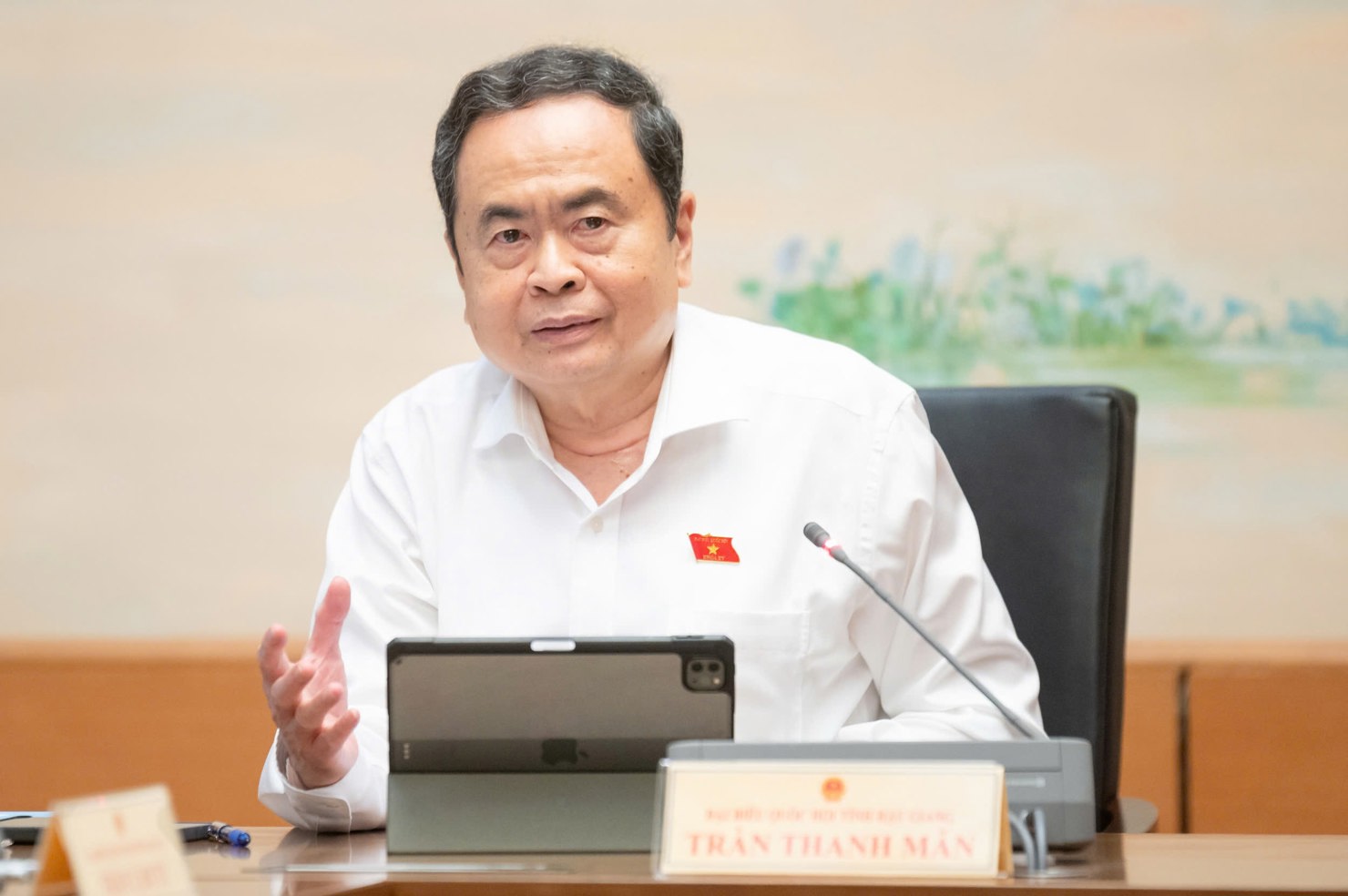 Chủ tịch Quốc hội Trần Thanh Mẫn phát biểu tại phiên thảo luận. Ảnh: Phạm Thắng