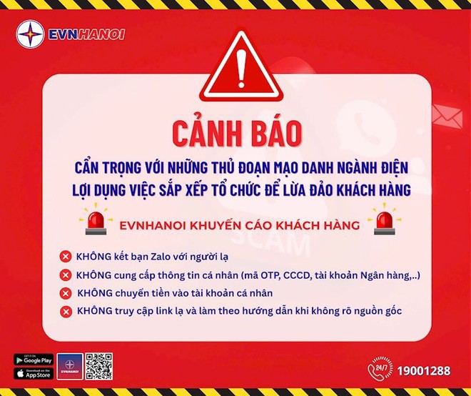 EVNHANOI  gửi thông báo khuyến cáo khách hàng 