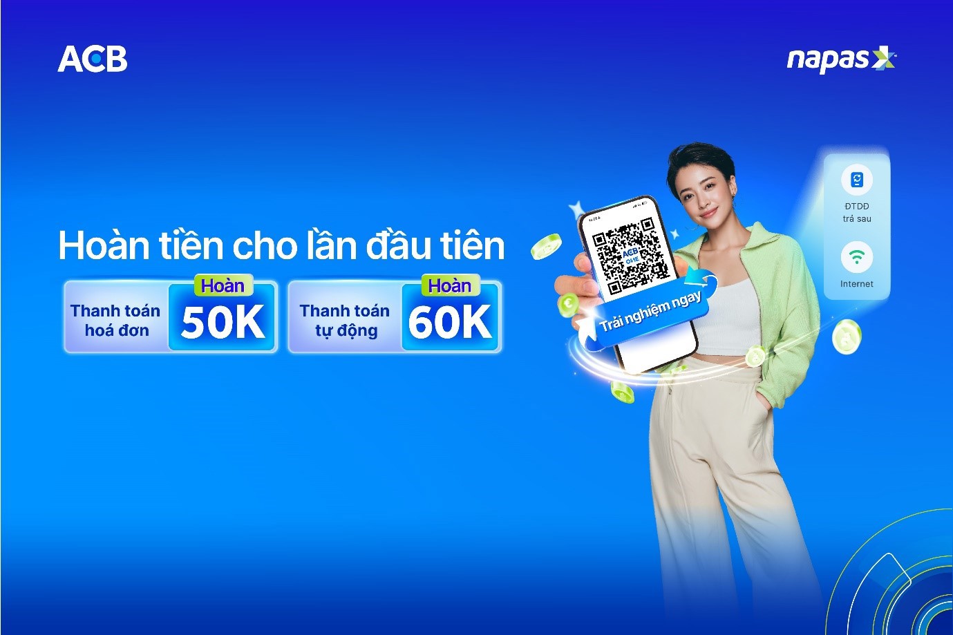 Cùng NAPAS thanh toán hóa đơn trên ACB ONE, nhận ngay hoàn tiền hấp dẫn