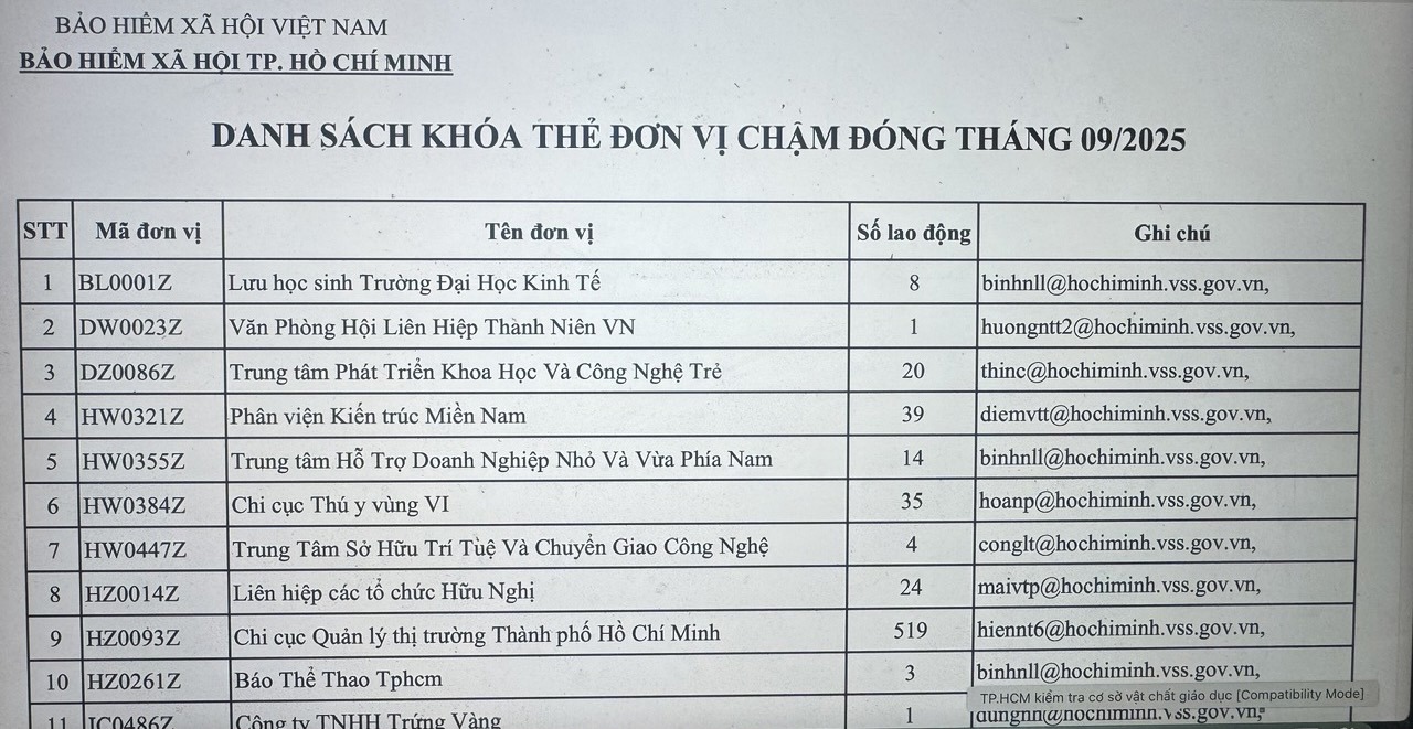 Một số đơn vị, doanh nghiệp ở TP. Hồ Chí Minh bị khóa thẻ BHYT do chậm đóng BHXH, BHYT. Ảnh: Lê Văn