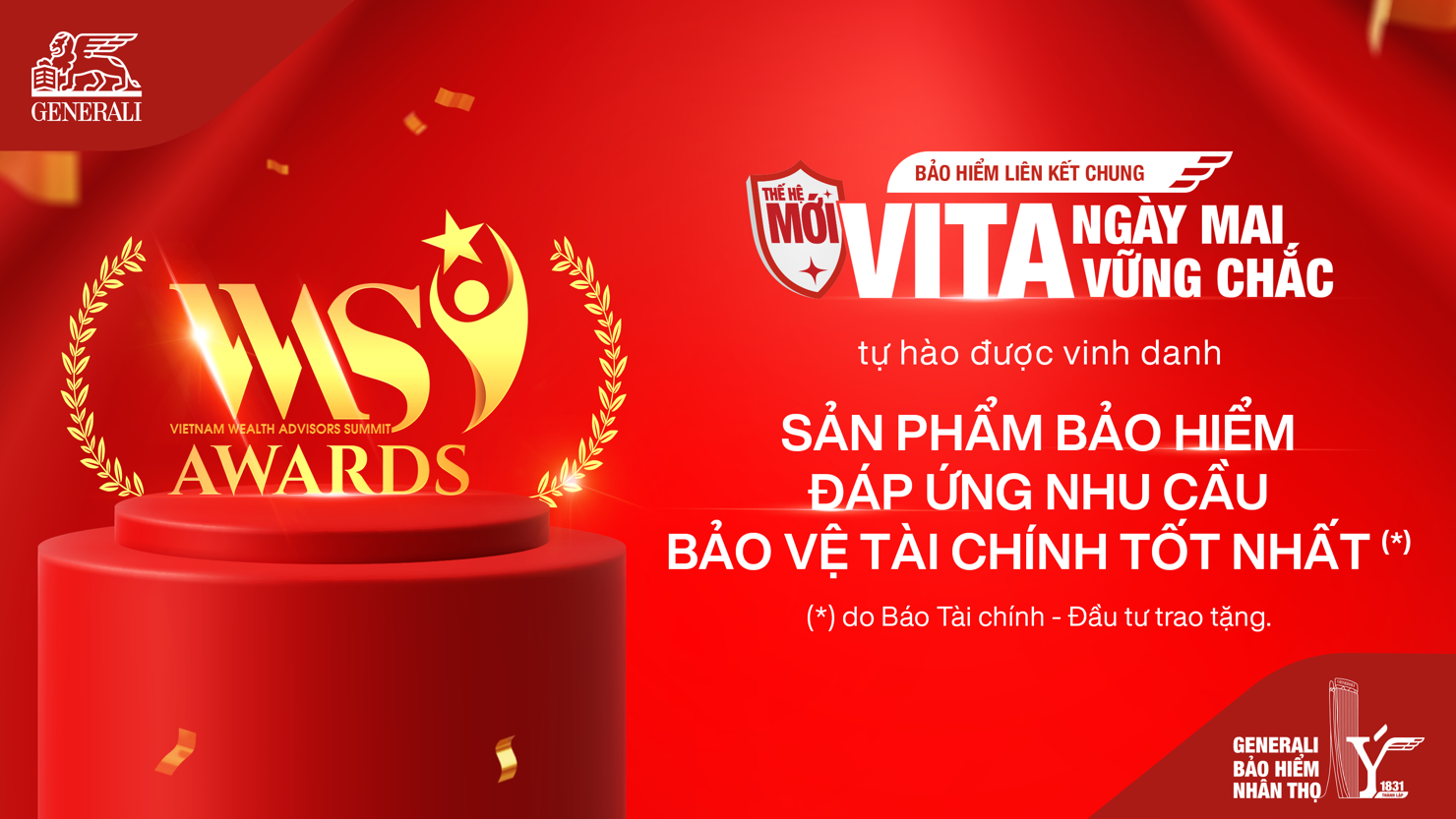 Generali Việt Nam được vinh danh ở hạng mục “Sản phẩm bảo hiểm đáp ứng nhu cầu bảo vệ tài chính tốt nhất”
