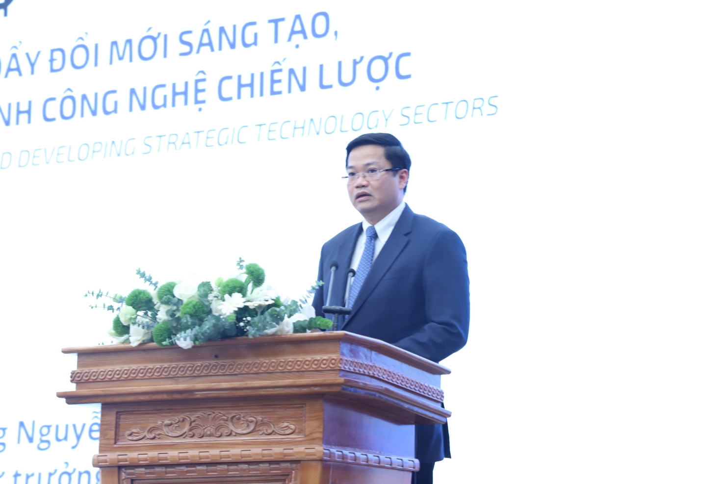 Thứ trưởng Bộ Tài chính Nguyễn Đức Tâm phát biểu khai mạc Diễn đàn “Thúc đẩy đổi mới sáng tạo, phát triển các ngành công nghệ chiến lược”. 