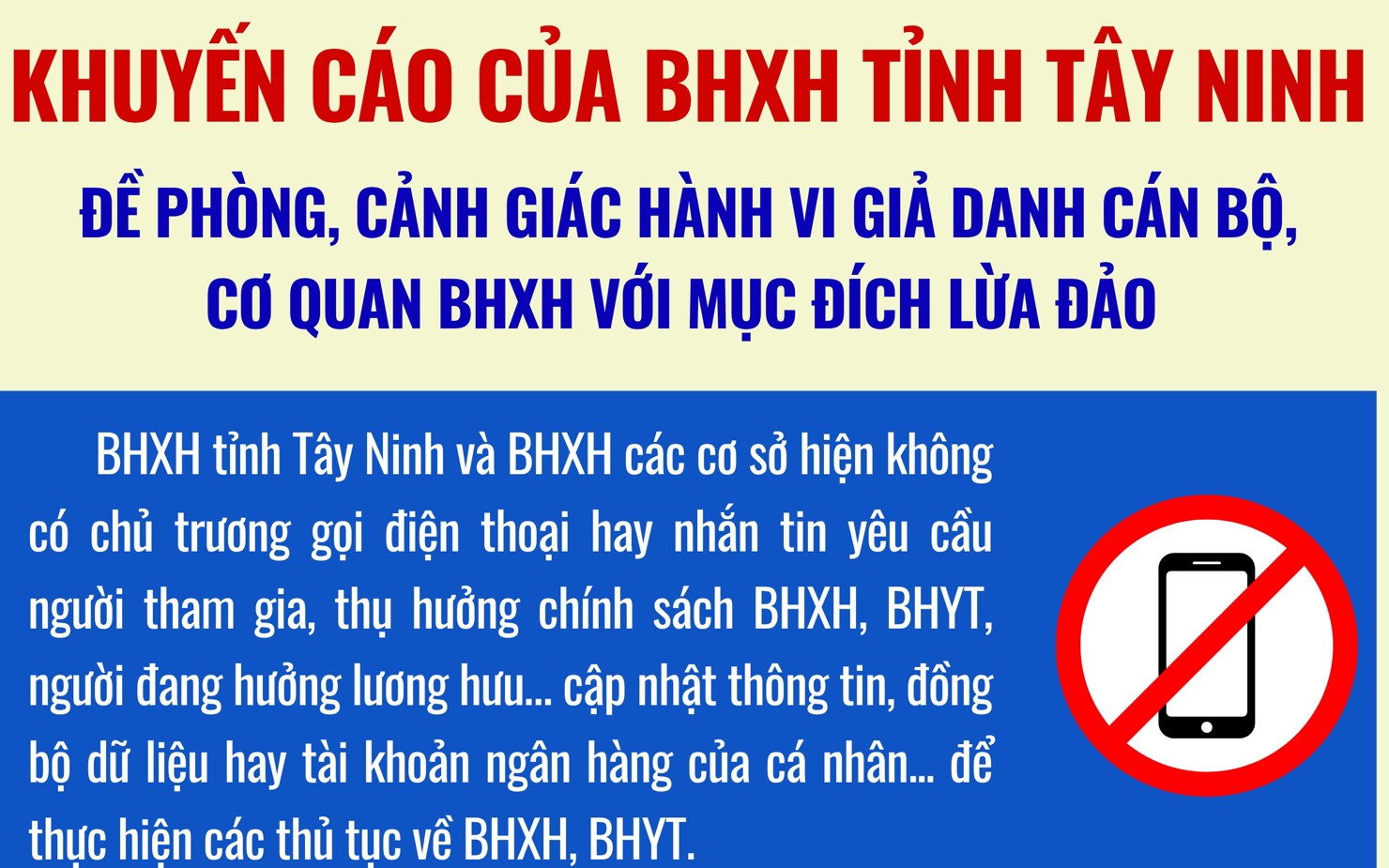 Thông tin cảnh báo của BHXH tỉnh Tây Ninh. Ảnh: TN
