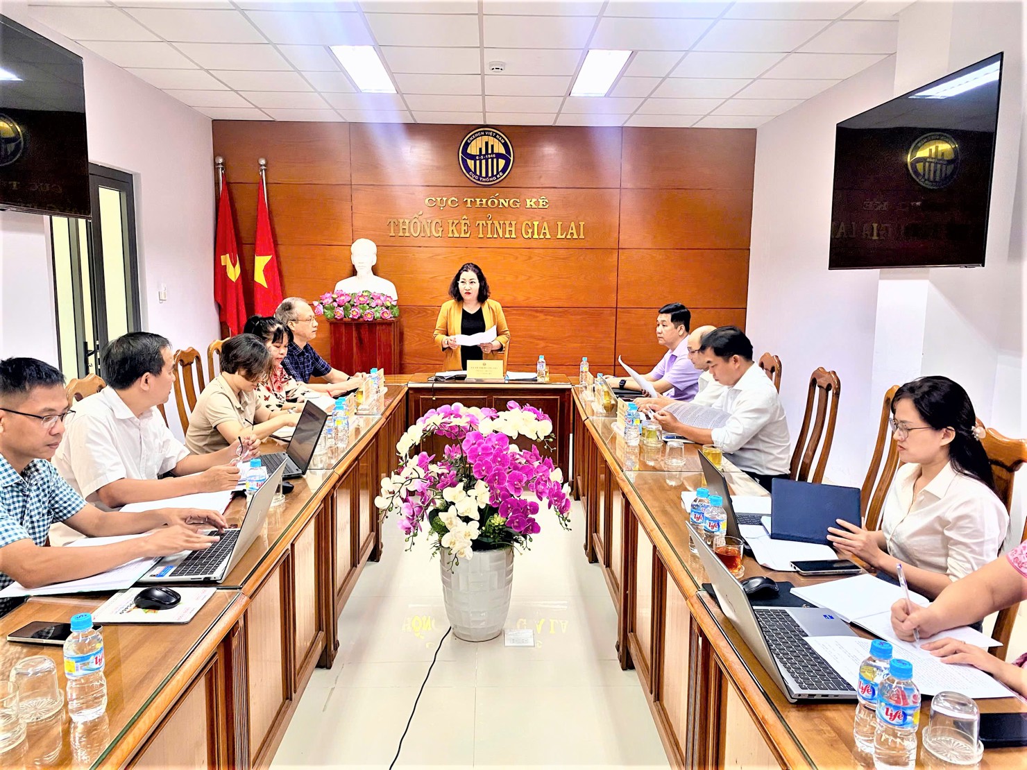 Phó Cục trưởng Lê Thị Tường Thu làn việc với Thống kê tỉnh Gia Lai