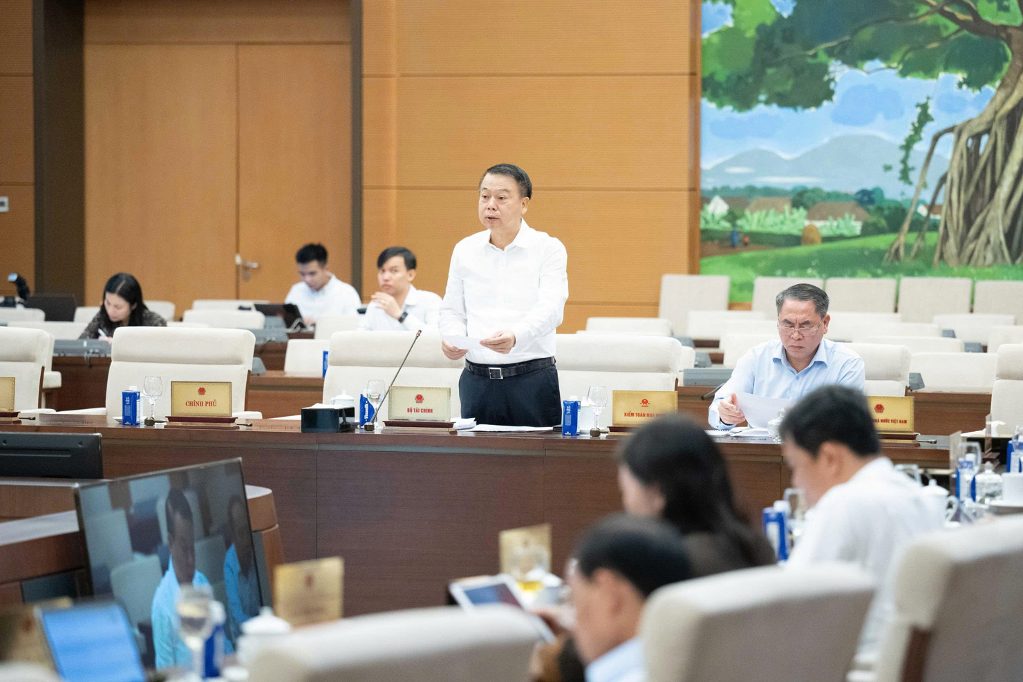 Thứ trưởng Bộ Tài chính Nguyễn Đức Chi trình bày Tờ trình của Chính phủ.