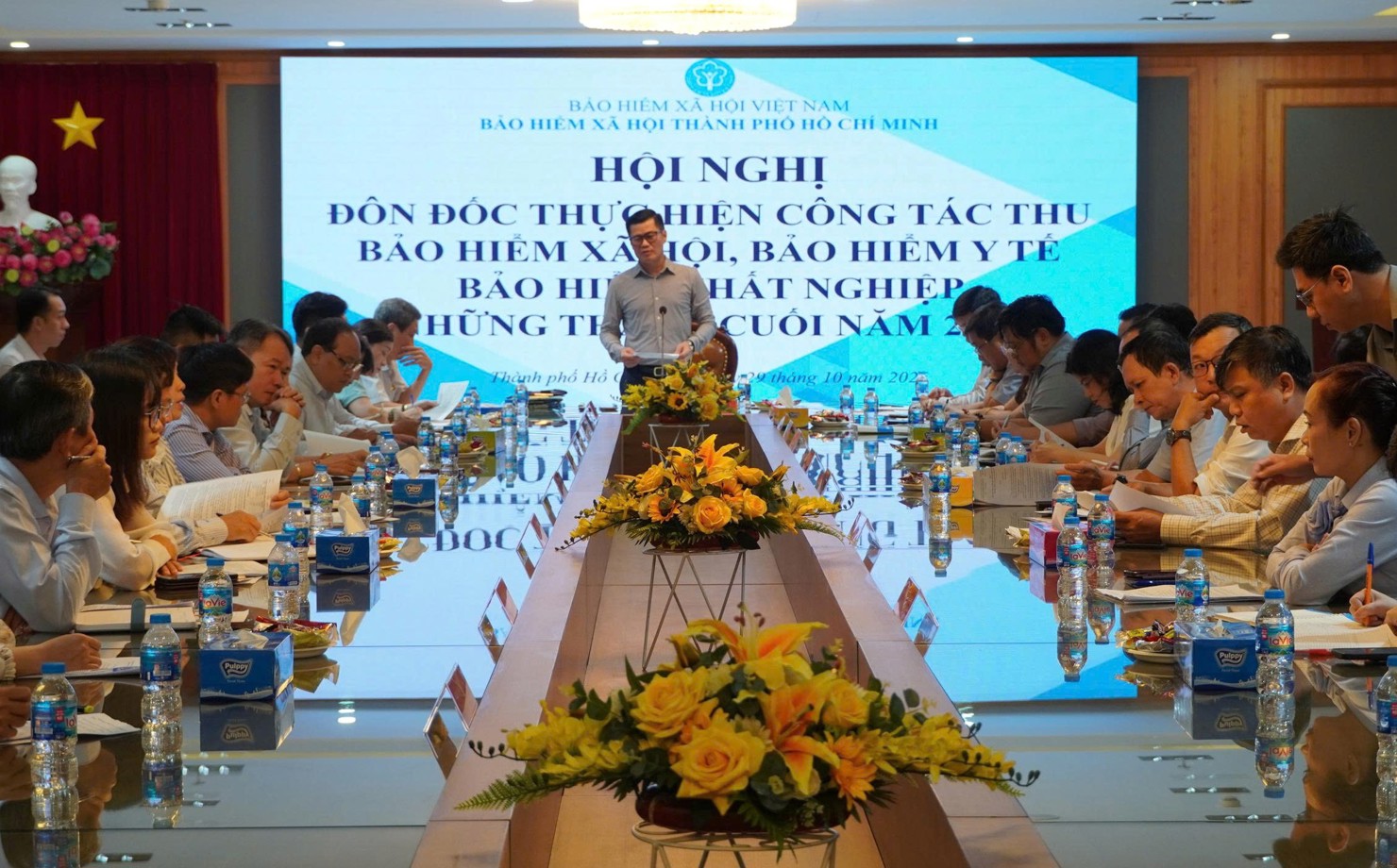 Giám đốc BHXH TP. Hồ Chí Minh Lò Quân Hiệp phát biểu tại hội nghị. Ảnh: Phạm Thọ