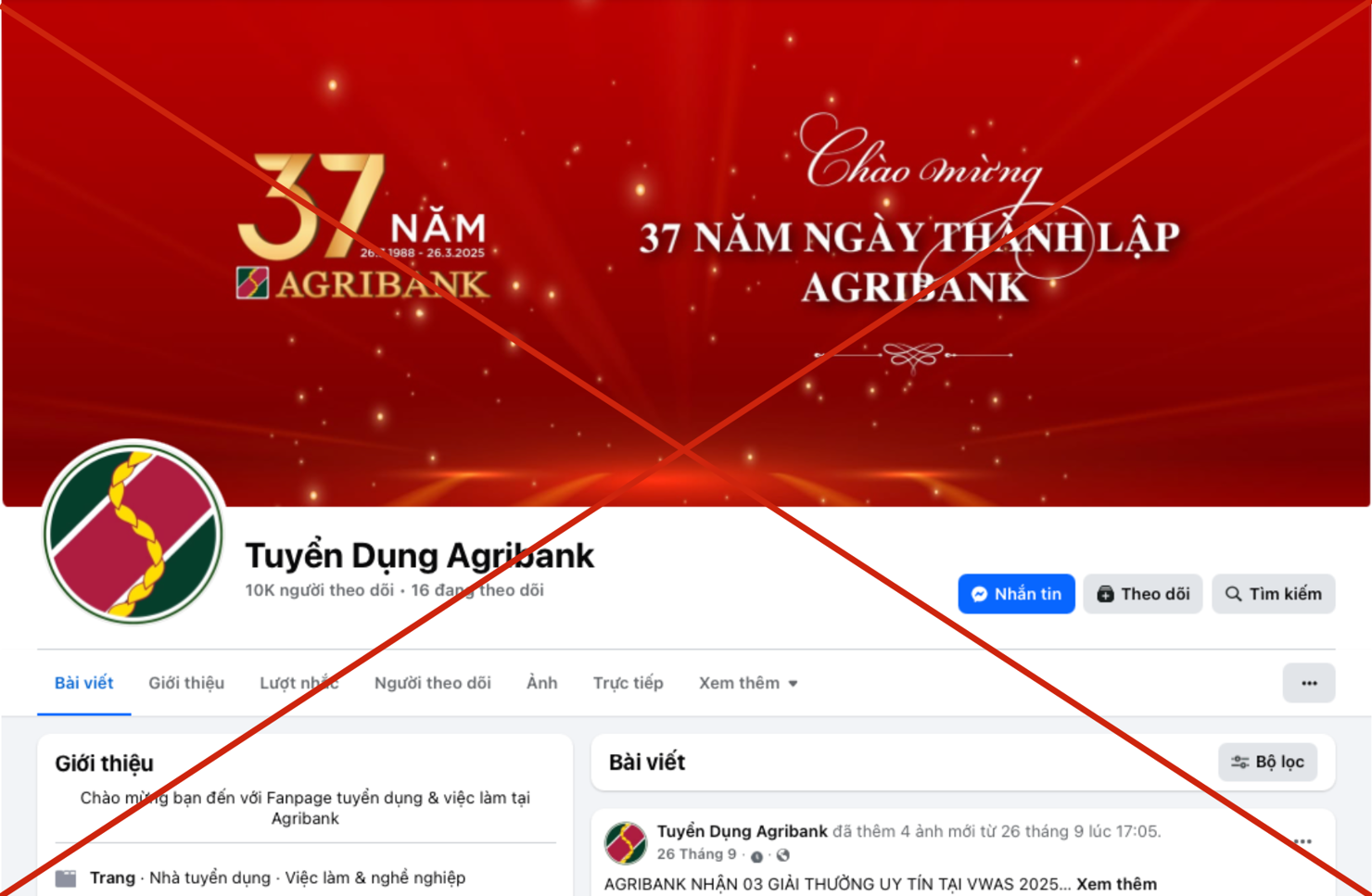 Kẻ gian giả mạo thương hiệu Agribank lập trang tuyển dụng trên Facebook