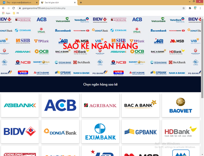  Website lừa đảo người dùng có thể sao kê tài khoản thông qua các ngân hàng