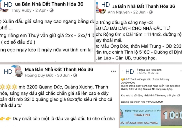 Đất đấu gi&aacute; được rao b&aacute;n tr&ecirc;n c&aacute;c hội nh&oacute;m nh&agrave; đất. &nbsp;