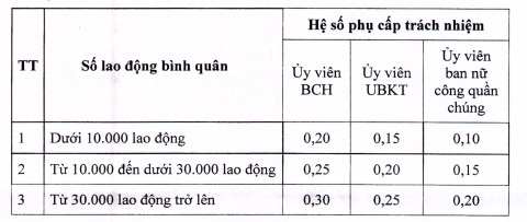 Quy định mới về chế độ phụ cấp đối với cán bộ công đoàn - Ảnh 2