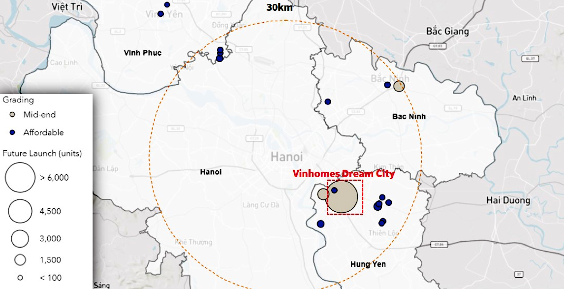 Nguồn cung căn hộ trong tương lai tại khu vực Hà Nội mở rộng (2H21 - 2024) Nguồn: JLL Việt Nam
