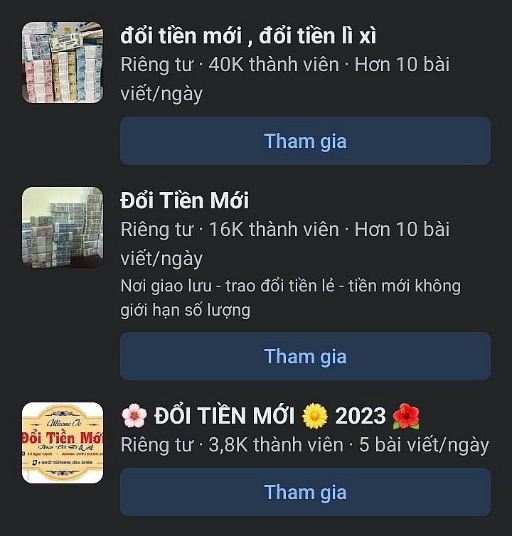 C&aacute;c hội nh&oacute;m đổi tiền lẻ, đổi tiền mới trong dịp Tết c&oacute; h&agrave;ng ngh&igrave;n th&agrave;nh vi&ecirc;n tr&ecirc;n mạng x&atilde; hội.