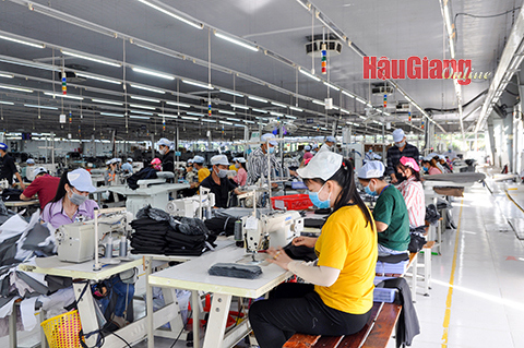 Người lao động làm việc tại Cụm công nghiệp - tiểu thủ công nghiệp TP. Vị Thanh. Ảnh: T. Trang