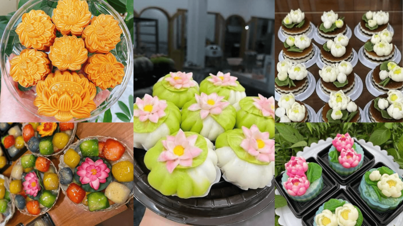Những set b&aacute;nh ngọt h&igrave;nh hoa sen l&agrave; sự lựa chọn số 1 của kh&aacute;ch h&agrave;ng trong ng&agrave;y Rằm th&aacute;ng Gi&ecirc;ng.