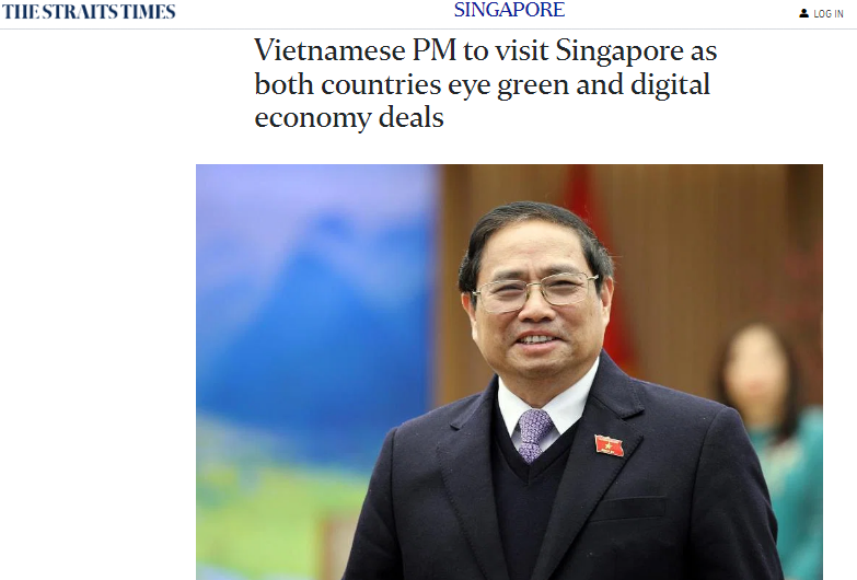 Bài viết trên tờ Straitstimes về chuyến thăm Singapore của Thủ tướng Phạm Minh Chính.