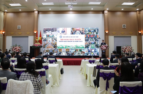 Quang cảnh hội nghị tại điểm cầu tại điểm cầu BHXH Việt Nam.