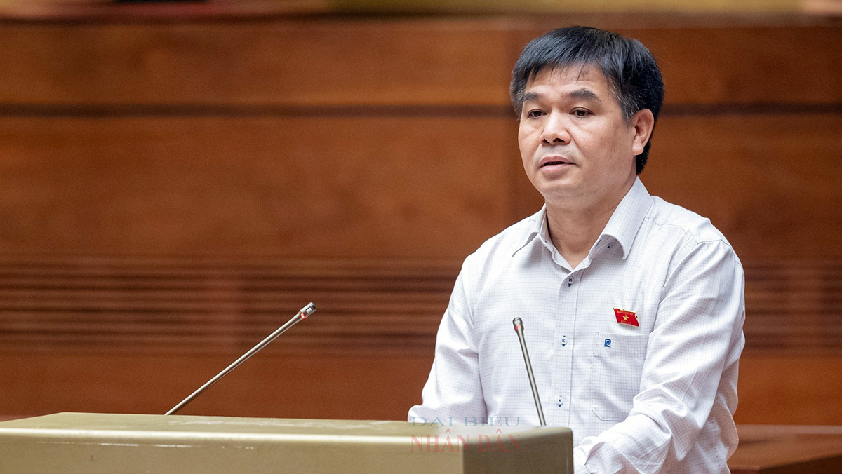 Phó Chủ nhiệm Ủy ban Tài chính - Ngân sách Nguyễn Hữu Toàn phát biểu. 