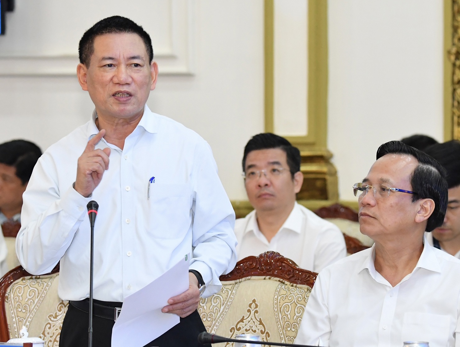 Bộ trưởng Bộ Tài chính Hồ Đức Phớc phát biểu tại cuộc làm việc. Ảnh: Việt Dũng