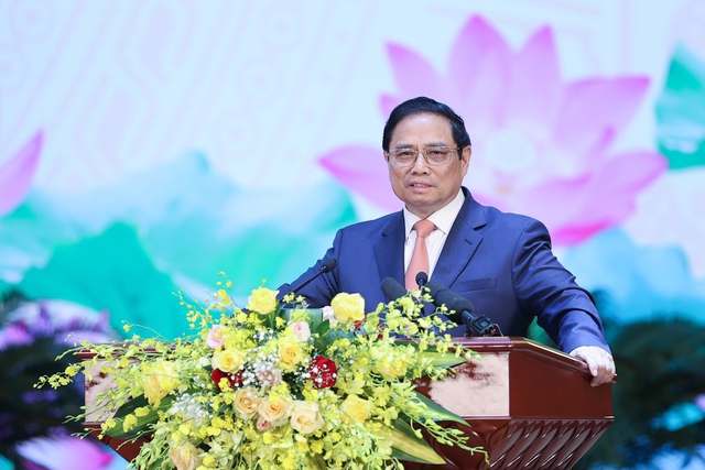 Thủ tướng Phạm Minh Ch&iacute;nh cho biết, Đảng, Nh&agrave; nước ta lu&ocirc;n x&aacute;c định ph&aacute;t triển khoa học c&ocirc;ng nghệ l&agrave; quốc s&aacute;ch h&agrave;ng đầu, l&agrave; động lực ph&aacute;t triển đất nưới - Ảnh: VGP/Nhật Bắc.