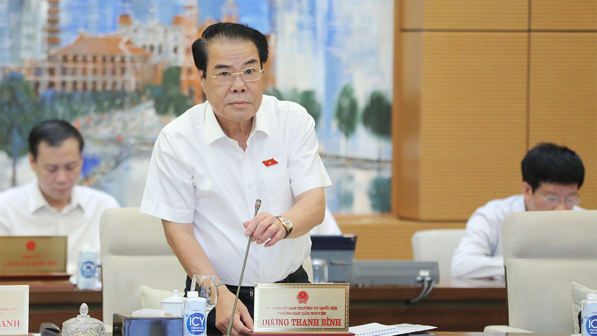 Trưởng Ban D&acirc;n nguyện Dương Thanh B&igrave;nh tr&igrave;nh b&agrave;y b&aacute;o c&aacute;o tại Phi&ecirc;n họp.