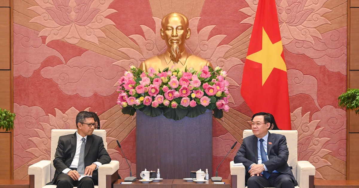 Chủ tịch Quốc hội Vương Đình Huệ và Đại sứ Indonesia Denny Abdi tại buổi tiếp. Ảnh: Duy Linh