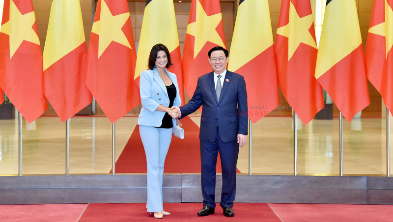 Chủ tịch Quốc hội Vương Đình Huệ và Chủ tịch Thượng viện Vương quốc Bỉ Stéphanie D'Hose. Ảnh: Lâm Hiển