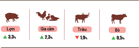 Hình 2. Tốc độ tăng/giảm số lượng gia súc, gia cầmcuối tháng 8/2023 so với cùng thời điểm năm trước