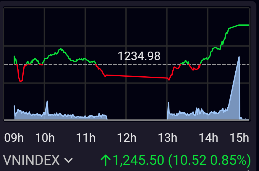 VN-Index vượt đỉnh cũ th&aacute;ng 8 (1.243 điểm) trong phi&ecirc;n 6/9.