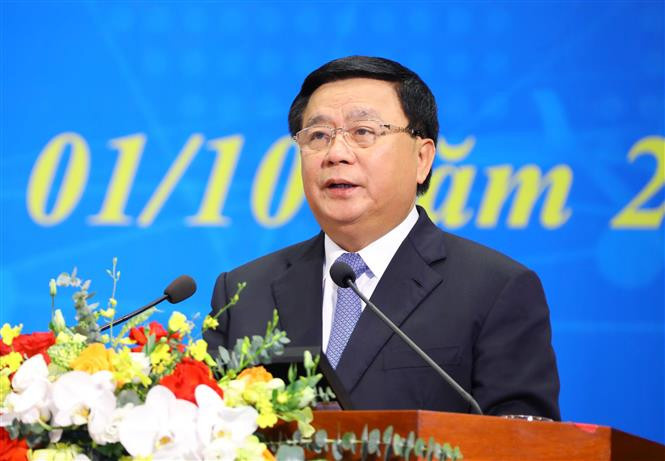 Đồng chí Nguyễn Xuân Thắng - Uỷ viên Bộ Chính trị, Giám đốc Học viện Chính trị quốc gia Hồ Chí Minh, Chủ tịch Hội đồng Lý luận Trung ương phát biểu chỉ đạo Đại hội. Ảnh: TTXVN