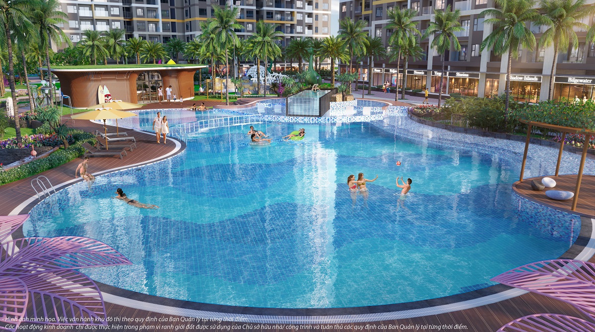 Chuỗi hồ bơi Malibu giữa nội khu mở ra kh&ocirc;ng gian thư gi&atilde;n tuyệt vời cho cư d&acirc;n Glory Heights. Ảnh: VIC