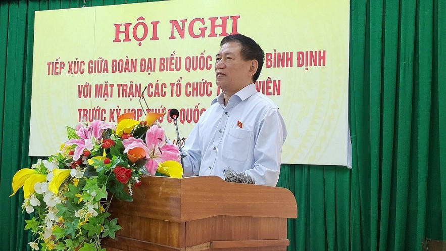 Bộ trưởng Bộ T&agrave;i ch&iacute;nh Hồ Đức Phớc ph&aacute;t biểu tại buổi tiếp x&uacute;c, s&aacute;ng 10/10/2023.
