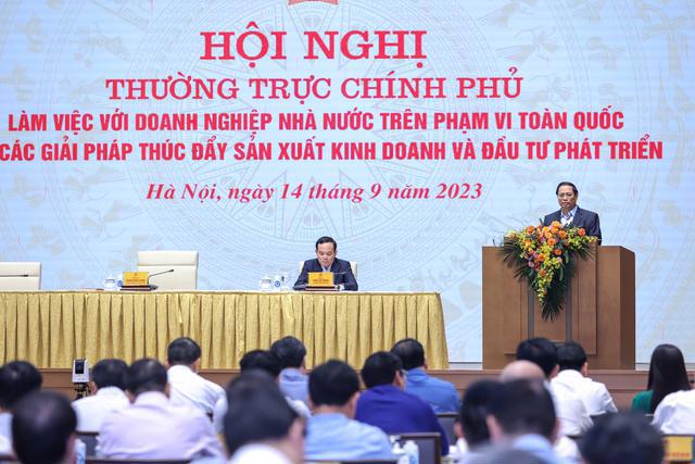 Hội nghị của Thường trực Chính phủ làm việc với doanh nghiệp Nhà nước về các giải pháp thúc đẩy sản xuất kinh doanh và đầu tư phát triển.
