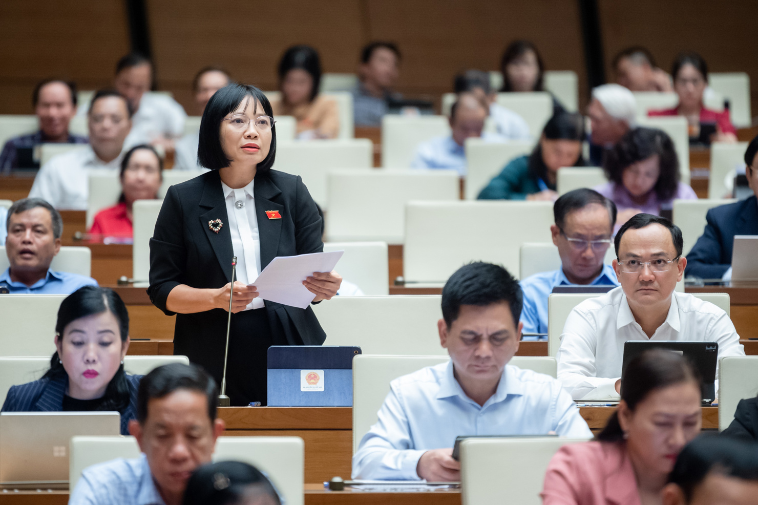 Đại biểu Nguyễn Thị Việt Nga - Đoàn Đại biểu Quốc hội tỉnh Hải Dương đề nghị, nên mở rộng đối tượng được phép thuê nhà ở xã hội do Tổng Liên đoàn Lao động Việt Nam đầu tư.